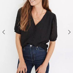 Madewell textured puff-sleeve button-front top in black size 10